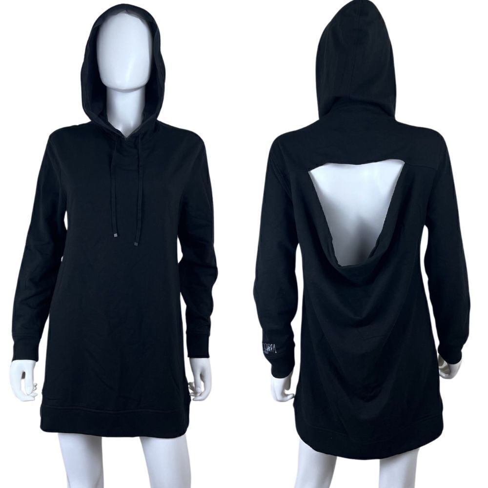 Victoria's Secret Women Size S Black Pullover Hood Mini Sweater Dress Open Back